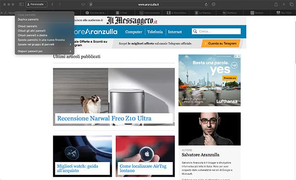 Come chiudere i pannelli di Safari da Mac