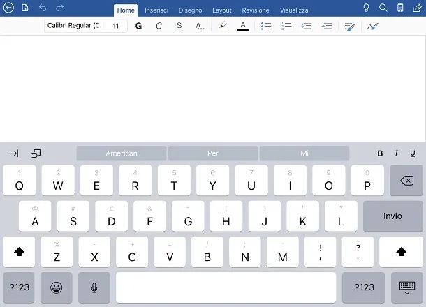 interfaccia Word iPad