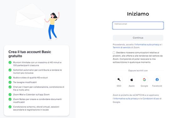 Creare account Zoom da computer