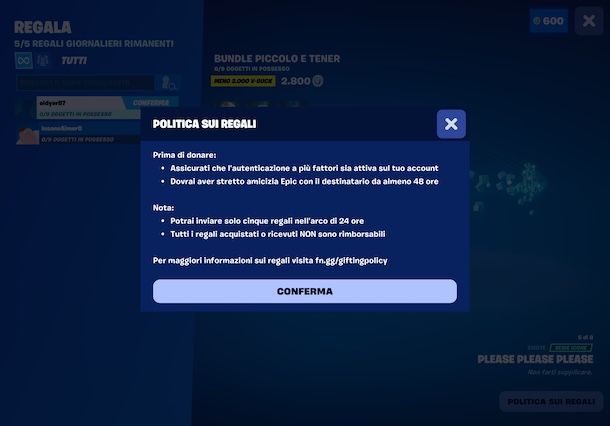 Rimborsare un regalo su Fortnite