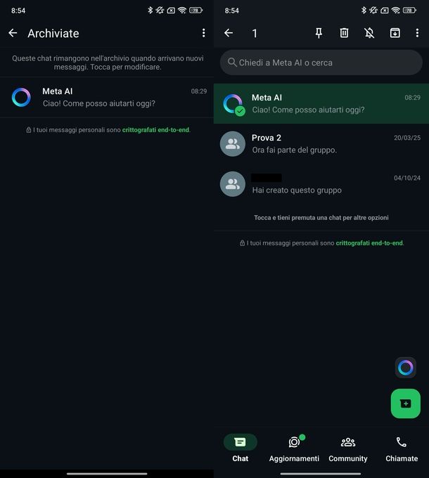 Togliere Meta AI WhatsApp Android