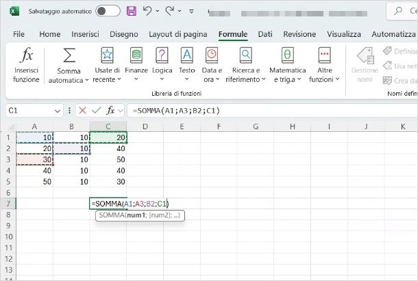 Come fare sommatoria su Excel desktop metodo 2