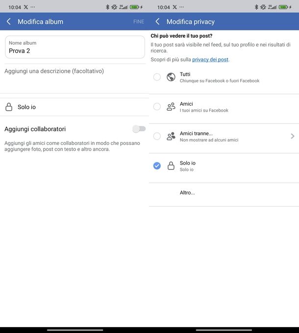 Rendere privato diario Facebook Android