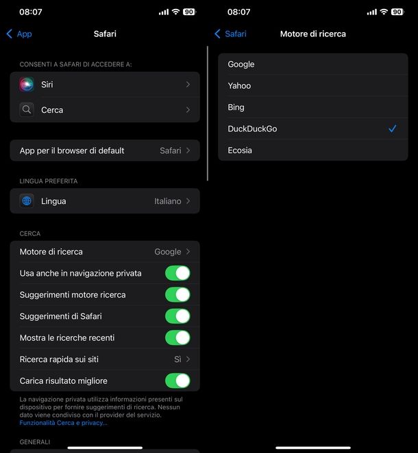Impostare Safari come motore di ricerca iPhone