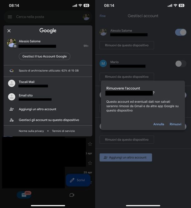Disconnettersi Gmail app iOS