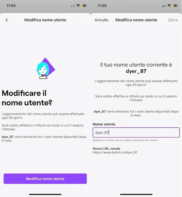 Cambiare nome su Twitch da telefono