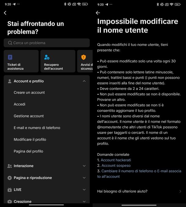 Contattare assistenza clienti TikTok Android