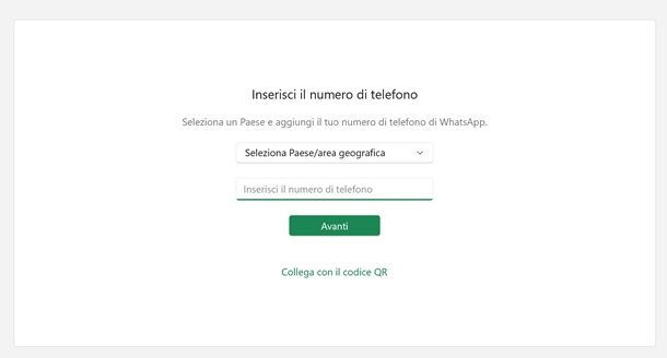 WhatsApp PC numero di telefono