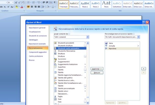 funzione sunto automatico word 2007