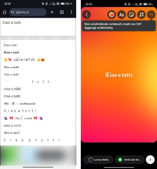 Come cambiare font su Instagram