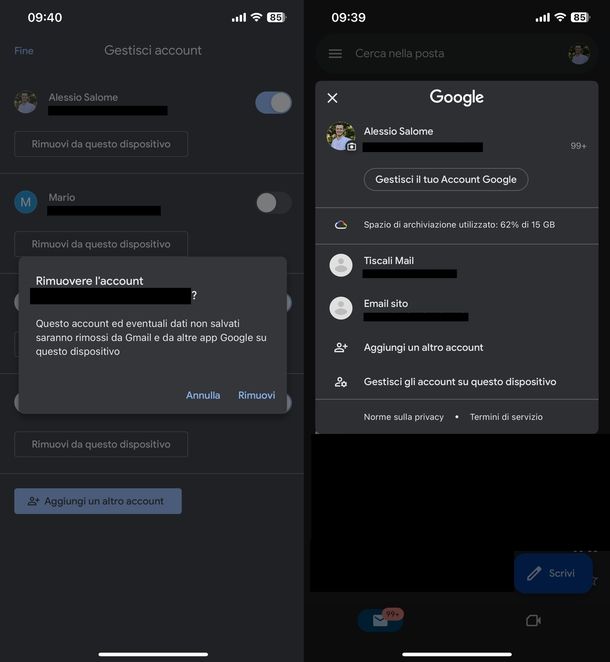 Cambiare account Gmail app iOS