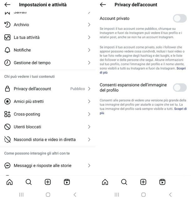 Impostazioni zoom foto profilo Instagram