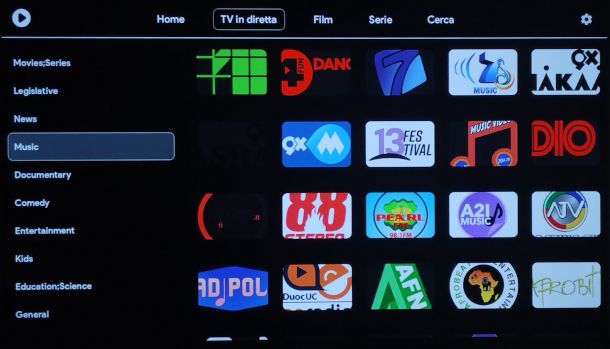 interfaccia app Pro Stream per Smart TV