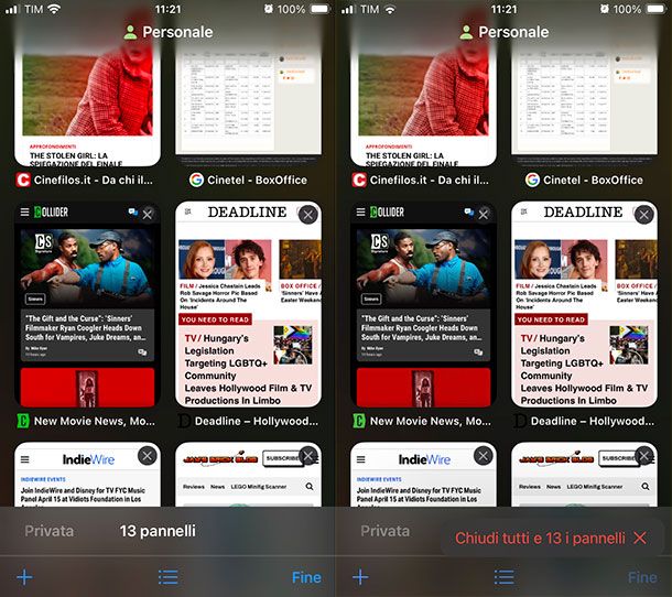 Come chiudere manualmente tutti i pannelli di Safari