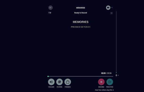 interfaccia del player su sito SingSnap