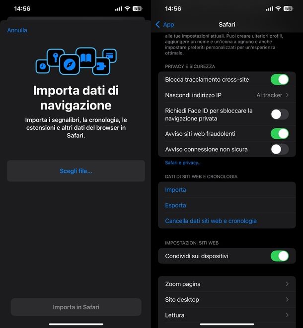 Impostazioni Safari iPhone