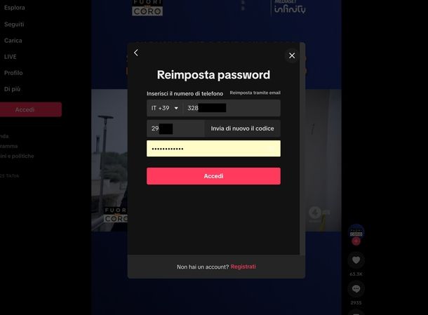 Cambiare password dimenticata TikTok Web