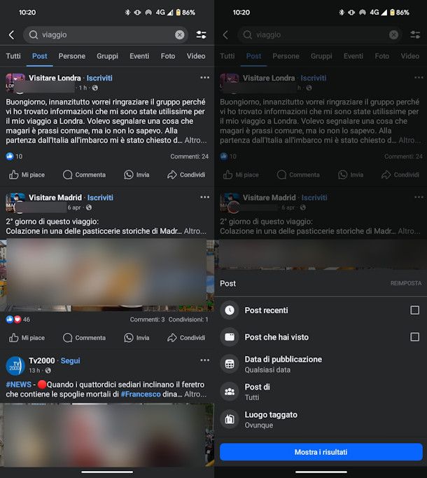 Come cercare su Facebook un post vecchio
