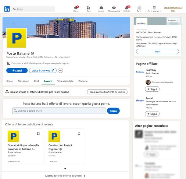 Offerte di lavoro Poste Italiane su LinkedIn