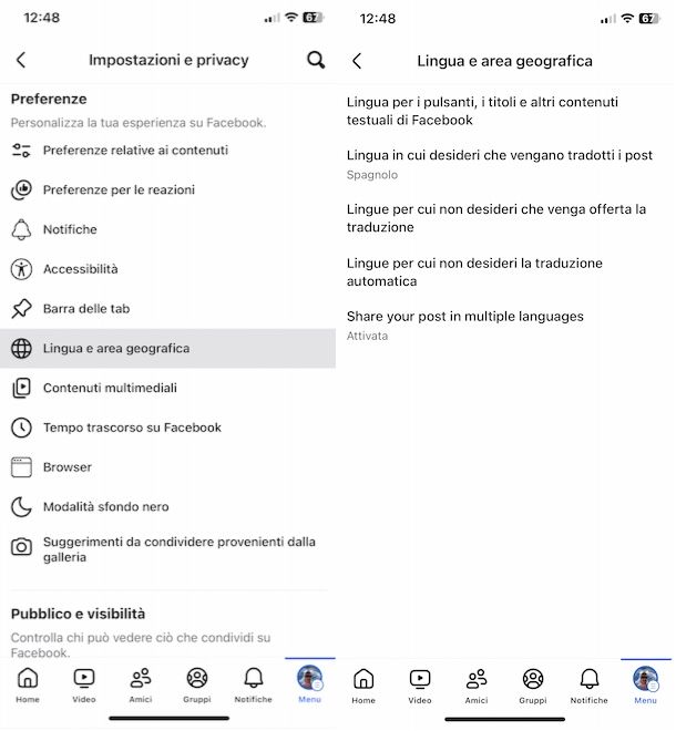 Cambiare lingua Facebook su iPhone