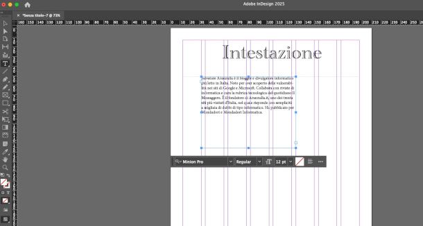 aggiunta casella di testo su pagina InDesign