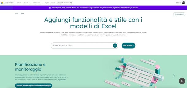sito Microsoft Create con modelli Excel