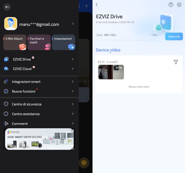 accesso drive Ezviz da app