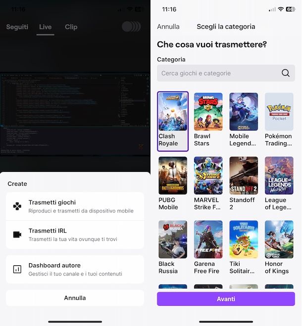 Streammare su Twitch da iPhone