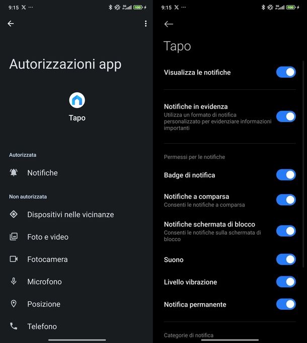 Impostazioni app Tapo
