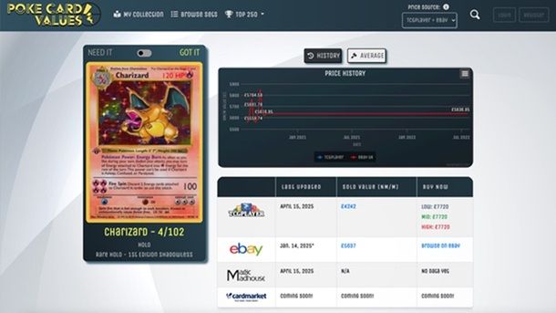 Sito per vedere il valore delle carte Pokémon