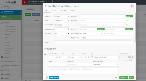 creazione preventivo su sito Fattura24