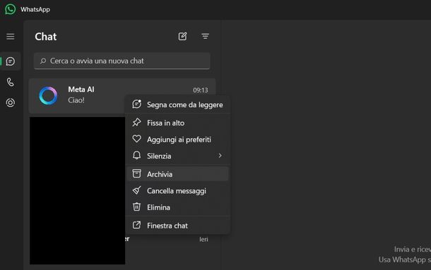 Togliere Meta AI WhatsApp Windows