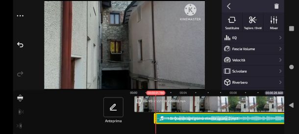 caricamento traccia audio su Kinemaster