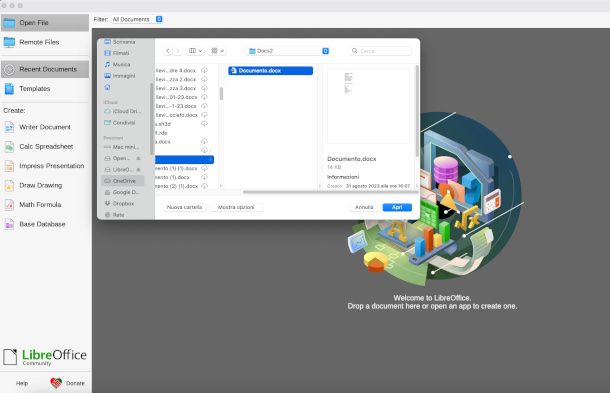 apertura file docx con LibreOffice