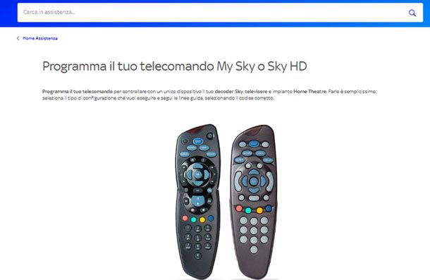 Reset telecomando My Sky