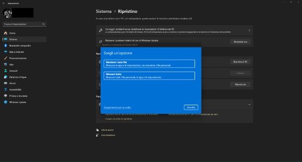 Ripristino Windows 11