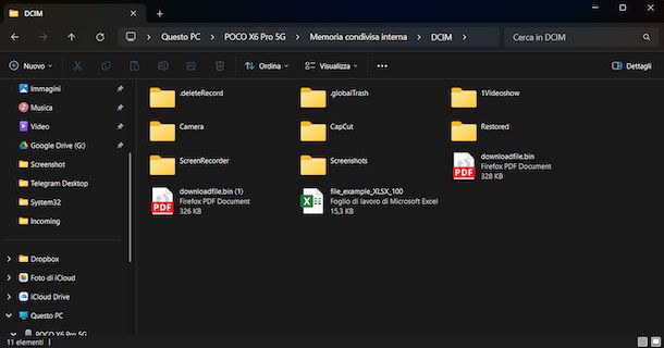 Trasferire foto da Xiaomi a PC Esplora File