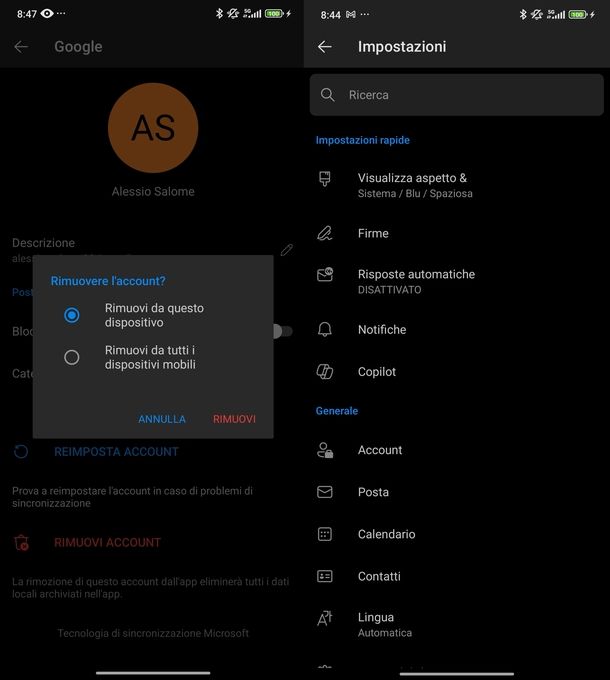 Disconnettersi Gmail Outlook Android