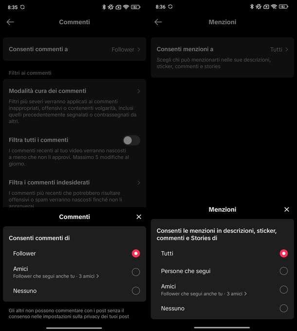 Mettere account privato TikTok Android