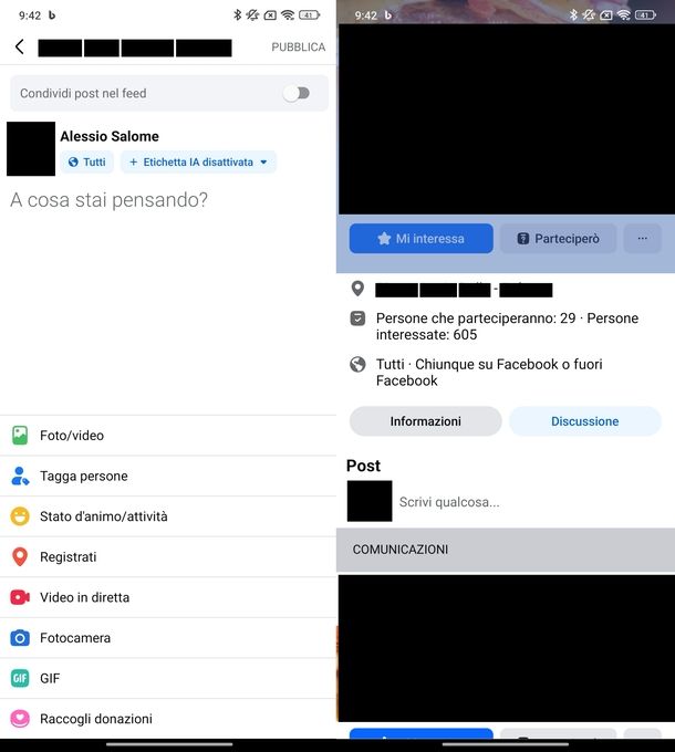 Creare album foto evento Facebook Android