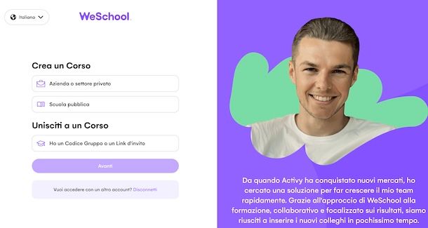 Registrarsi su WeSchool da computer