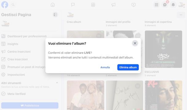 Eliminare un album da una pagina Facebook