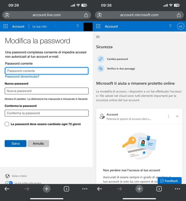 Come impostare password account Outlook