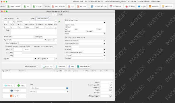 interfaccia Invoicex