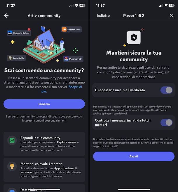 Attivare server Community su Discord