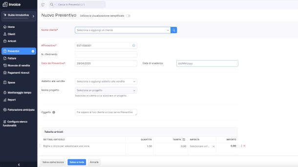 interfaccia Zoho Invoice