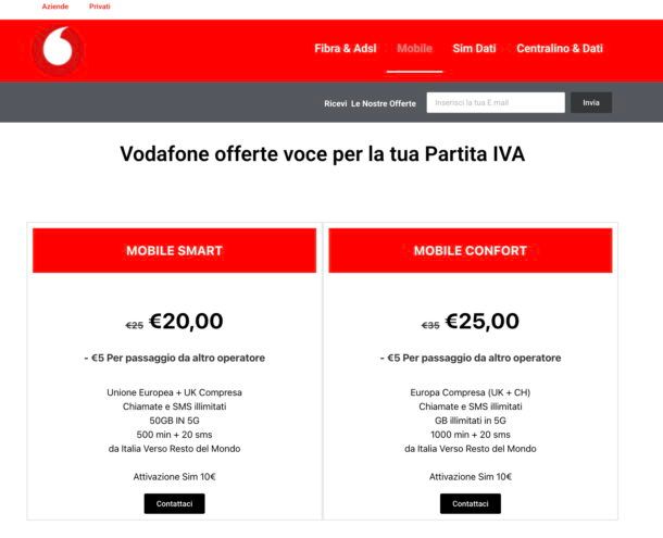offerta Vodafone business cellulare