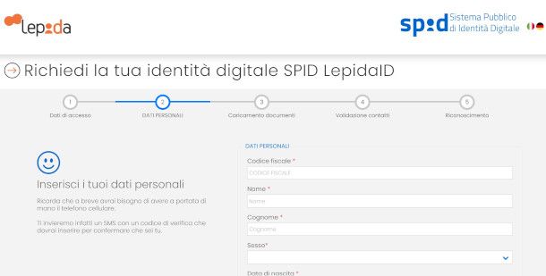 compilazione modulo dati personali sito Lepida