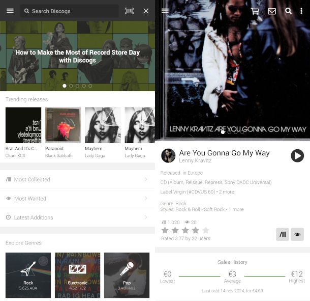 schermate app Discogs