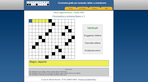 schermata sito Cruciverba Online